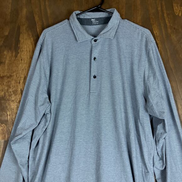 F & G Tech Mens Shirt Gray White Striped Collared Long Sleeve Henley Stretch XL - Picture 2 of 12